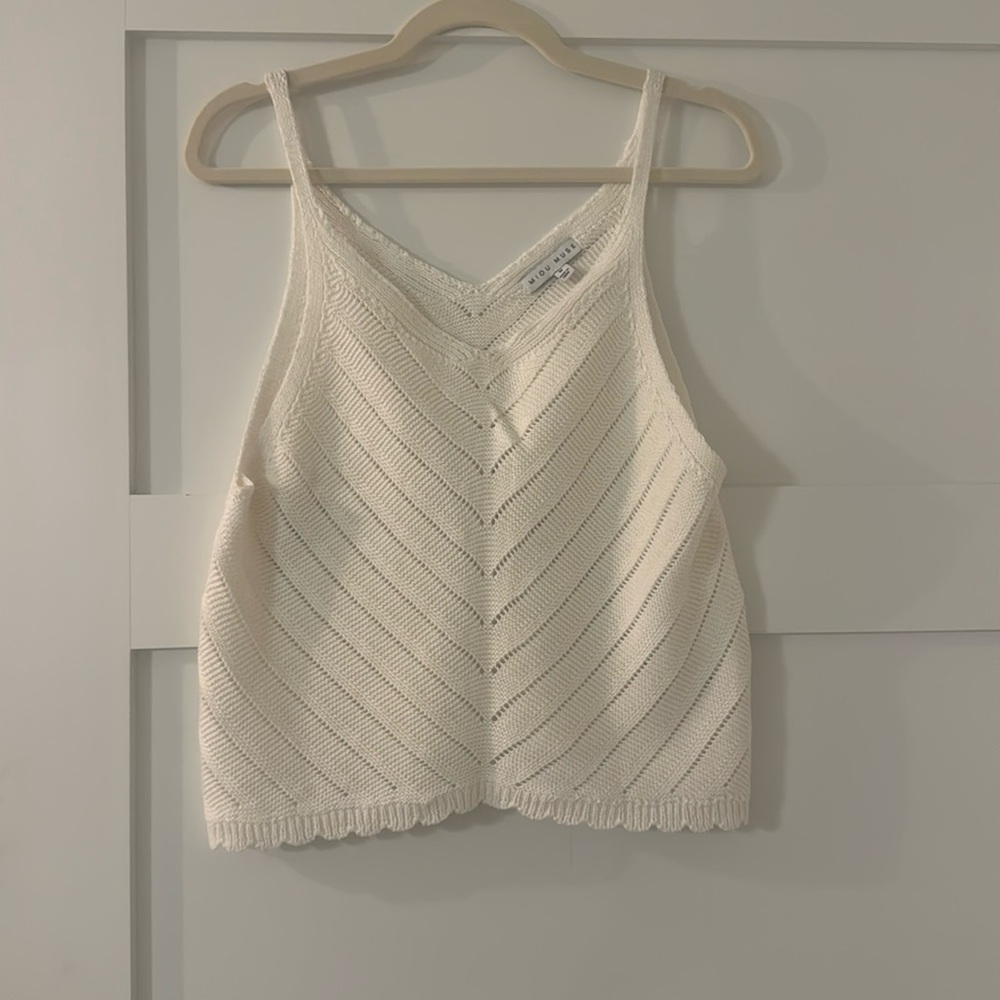 Miou Muse White Cotton Crochet Tank